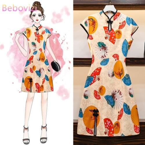 2020 New M-4XL Plus Size Fashion Elegant Vintage Chinese Traditional Casual Party Women Dress Summer Cheongsam Dresses