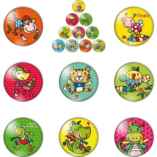 Cute Cartoon Funny Animals Monkey Bird round Photo Glass Cabochon Demo Flat Back Making Findings Handmade DIY Accessories