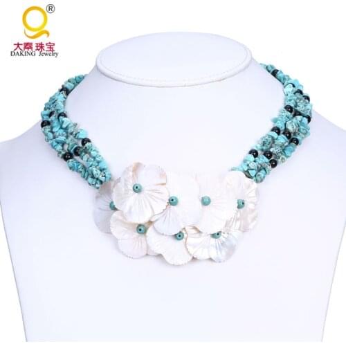 New Design Handmade Vintage Jewelry Natural Shell Bohemian Necklace Women Shell Flower Chunky Statement Necklace
