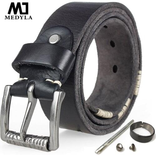 MEDYLA Fashion British Style Alloy Pin Buckle High Quality Genuine Leather Belt For Men Casual Jeans Waistbands Strap Ding557