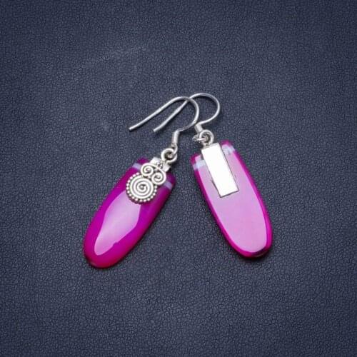 Natural Botswana Agate Handmade Unique 925 Sterling Silver Earrings 1.5" X5031