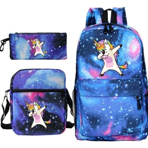 Dab Unicorn School Backpack Shoulder Bag Teenager Girls Three-piece Set StudentsSchool Bag Travel Bag Pen Bags MessengerBag