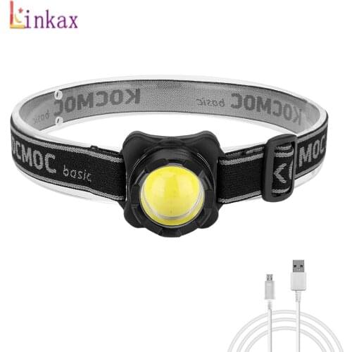 LED Headlamp USB Rechargeable Headlight COB Head Light with Built-in Battery Head Lamp 3 modes White Red Lighting