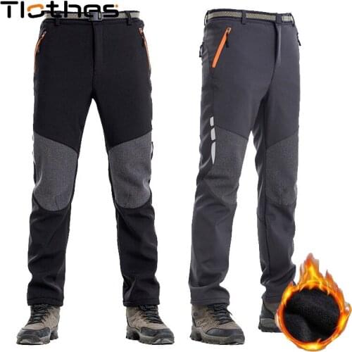 Outdoor Sports Mens Trousers Autumn Winter Warm Thick Hiking Pants Men Waterproof Soft Shell Fleece Camping Climbing Trekking