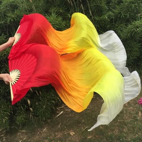New 1pair=2pcs 100% real Silk dancing Fan Veils Sexy belly dance Pure real Silk Fans 1.8x0.9m size Red/Orange/Yellow/White