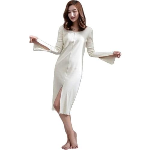 Yomrzl A753 New arrival Spring and autumn cotton womens nightgown one piece simple home style clothes long sleeve dress