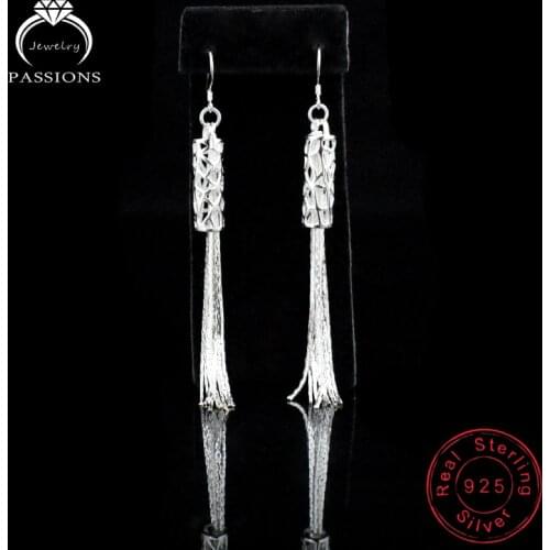 Hot Ethnic Exaggerated Long Tassel Earings 925 Sterling Silver Vintage Hollow Out Dangle Earrings Jewelry For Women Earring Gift