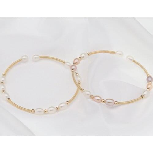 Hand Craft Jewelry Small Rice Pearl Beaded Cuff Bangle Bracelets for Women Open Natural Freshwater Pearl Baroque Pearl Bracelets