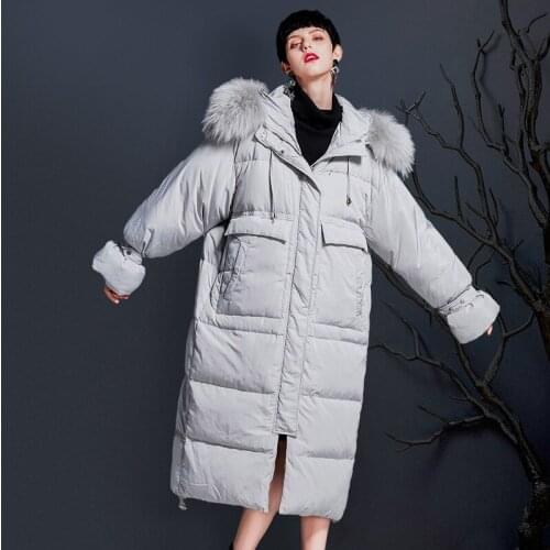 Parker Clothing Women 2021 New Mid-length Big Raccoon Fur Collar White Duck Down Thickened Ladies Down Jacket Commuter
