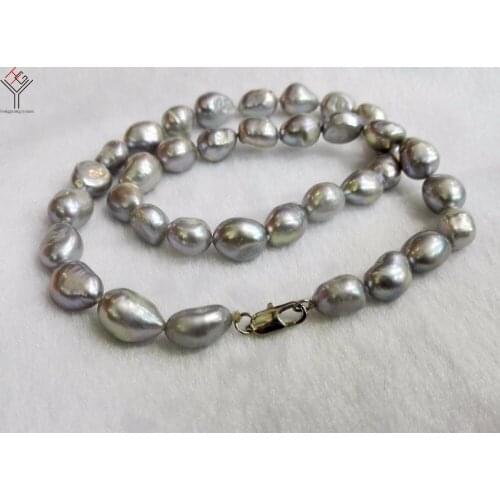Women Jewelry 9x10mm gray pearl necklace baroque pearl handmade real natural freshwater pearl gift