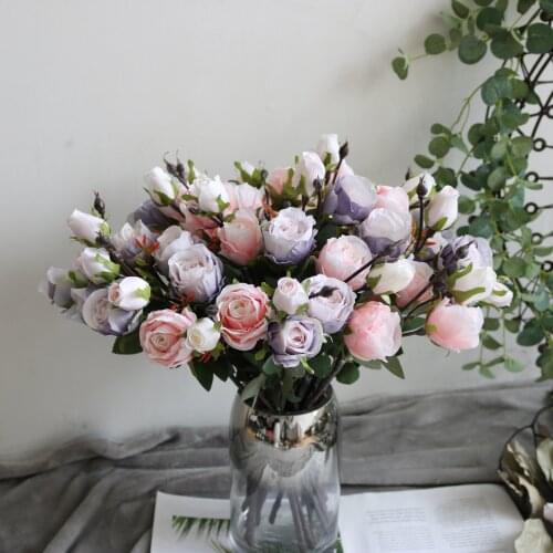 1pc 3 heads Real Touch Rose Artificial Silk Flower with Leaves Wedding Flowers DIY Home Room Decoration