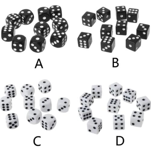 10pcs 16mm Acrylic Dice Black/White 6 Sided Casino Poker Game Bar Party Dice