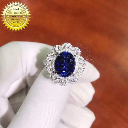 10K Gold ring Lab Created 2ct Sapphire and Moissanite Diamond Ring With national certificate SA-001