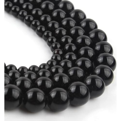 2 Strands 2/3/4/6/8/10/12mm Natural Black Smooth Agates Loose Round Stone Beads for Jewelry Making DIY Bracelets 15'' Wholesale