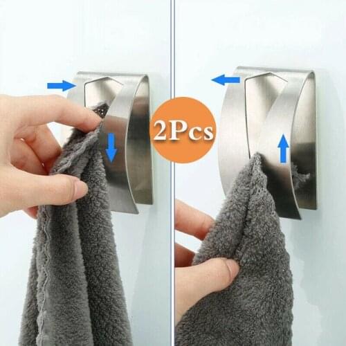 2pcs Push-in Holder Clip Towel Rack Stainless Steel Towel Cloth Holder Bathroom Kitchen Wash Cloth Wall Hanger Punch Free Clip
