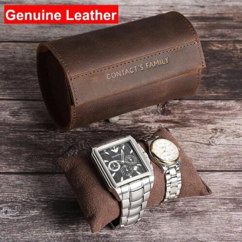 2 Slots Watch Roll Storage Box Retro Genuine Leather Jewelry Couples Wristwatch Travel Bag Holder Pouch Slide in out Organizer