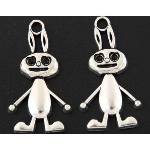 20pcs Silver Color 17x32mm Cute Rabbit Charms Animal Robot Pendant Fit DIY Jewelry Making Handcrafted Accessories
