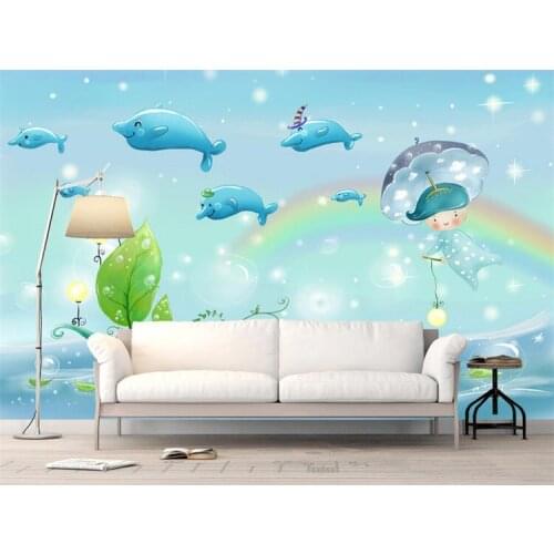 3D Stereo Underwater World Large Mural Kids Room KTV Theme Dolphin Wallpaper Bubble Swimming Pool Ocean Wallpaper