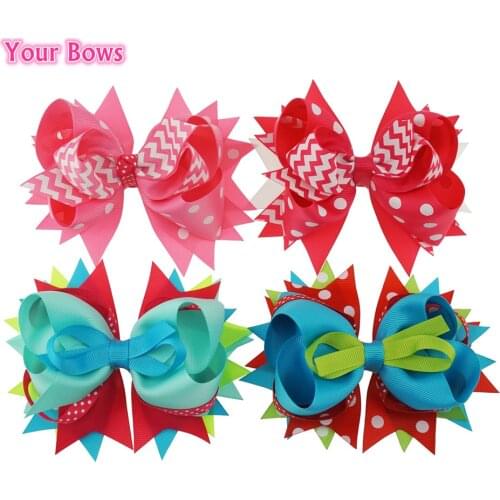 Your Bows 5.5 Inches Girls Hair Bows Striped Polyester Bows Hairpins Solid Children Headwear Cute Fastion Hair Accessories