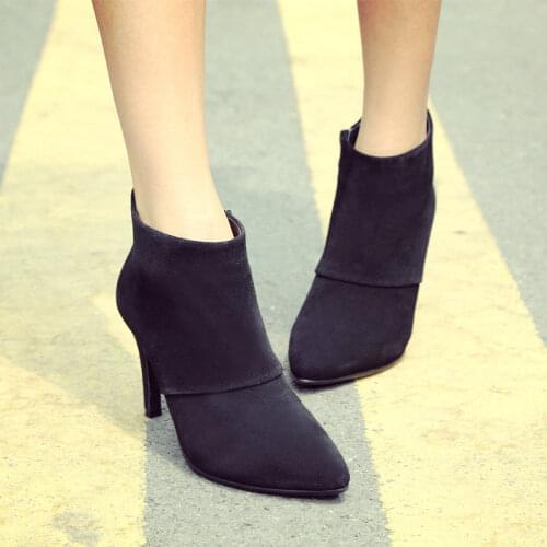 Pointed Toe High Heels Ankle Boots for Women Side Zipper Basic Winter Autumn Women Party Shoes PU Leather Red Black Short Boots
