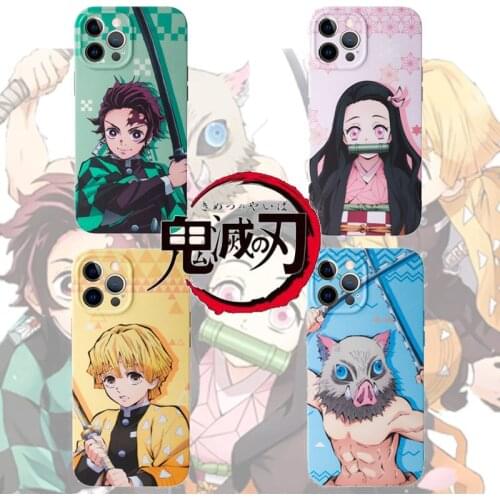 Anime Demon Slayer Phone Case for IPhone 11 12pro X Xs Xsmax 7 8Plus Cartoon Kimetsu No Yaiba Soft IMD Cover Fundas