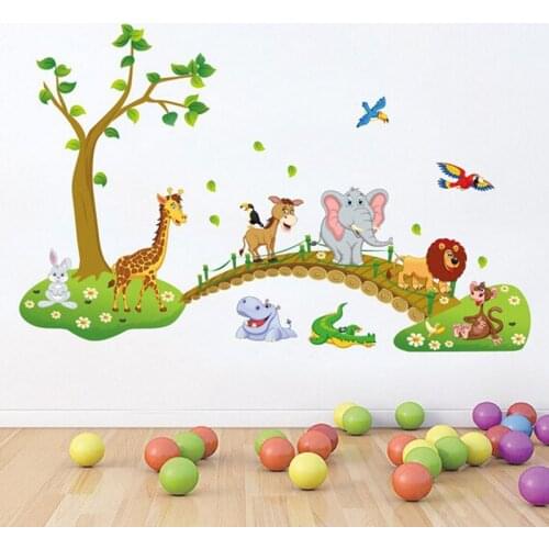 Children Removable Jungle Safari Animals Zoo Kids Wall Sticker PVC Decal Home Kindergarten Decor