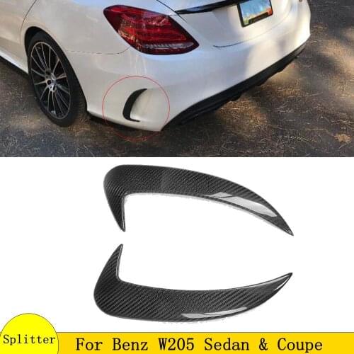 For W205 Carbon Fiber Rear Bumper Side Canards Splitter Spoiler for Benz W205 Sedan & Coupe C200 C260 C300 Sports Bumper 2015 UP