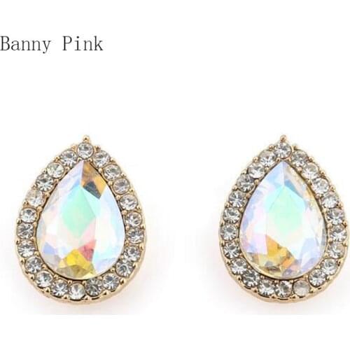 Elegant Full Rhinestone Studs Earrings For Women Cute Brief Water Drop Alloy Post Earrings Fashion Bridal Jewelry Pendietes