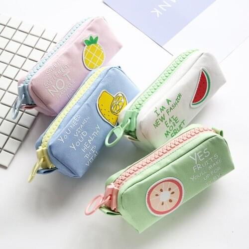 Canvas Zipper Pencil Bag Large-capacity Multifunctional Pencil Case Desktop File Bag Stationery for School Supplies Kawaii 1PCS