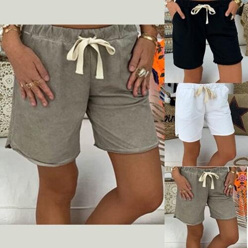 Summer Women Cotton Shorts Leisure Loose Short Pants Drawstring Casual Fashion Solid Color Big Plus Size S-2XL