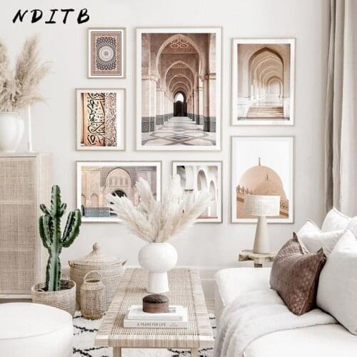 Morocco Canvas Poster Islamic Architecture Wall Print Hassan II Mosque Art Painting Muslim Picture Modern Ramadan Home Decor