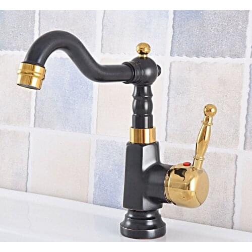 Oil Ruubed Bronze Black & Gold Brass 360°Swivel Bathroom Sink Faucet Deck Mount Single Hole Mixer Tap