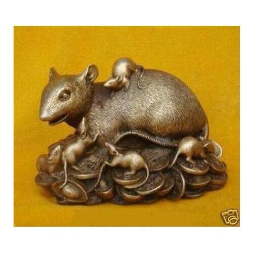 Copper Brass CHINESE crafts decoration Chinese Statue Figurine Rat Mouse 4.8"Wide