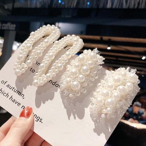 New Full Pearl Metal Hair Clips Elegant Hairgrip Bobby Pin Snap Barrette Stick Hairpin Hair Accessories For Women Bridal Wedding
