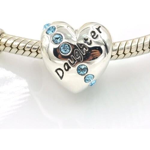 New Arrival 100% 925 Sterling Silver Bead My Daughter Charm Beads with Blue CZ Fits Pandora Charms Bracelet DIY Jewelry Making