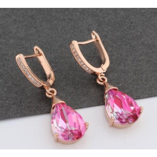 New Trend Earrings 585 Rose Gold Micro-wax Inlay Drop Earrings Zircon Earrings For Women Wedding Party Hollow Luxury Jewelry