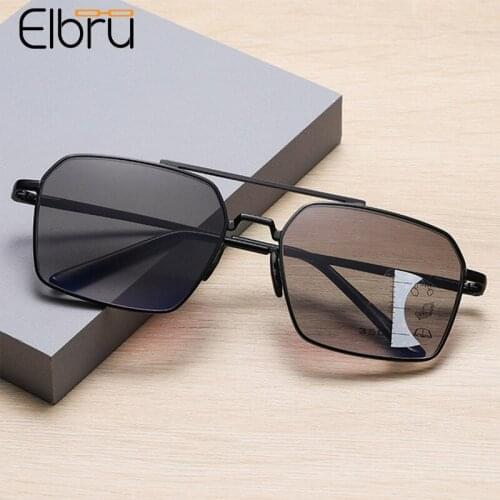 Elbru Vintage Anti Blue Light Reading Glasses Women Men HD Progressive Multi-focus Presbyopic Eyeglasses Metal Frame Sunglasses