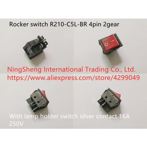 Original new 100% import rocker switch R210-C5L-BR import 4pin 2gear with lamp holder switch silver contact 16A250V