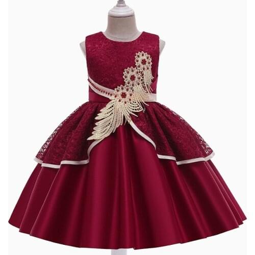 Girls Dress Elegant New Year Princess Children Satin beaded Wedding Gown Kids Dresses for Girls Birthday Party Dress 2021