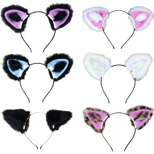 Removable Faux Fur Kitten Wolf Ears Headband Realistic Furry Fluffy Animal Hair Hoop Lolita Kawaii Anime Cosplay Costume
