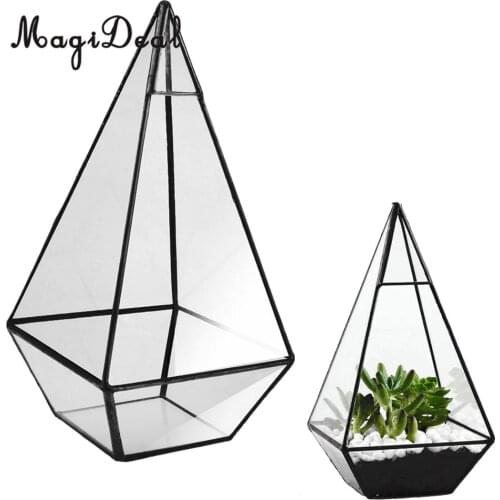 MagiDeal Glass Geometric Terrarium Box Pot Tabletop Succulent Planter Black 12 x 12 x 24cm
