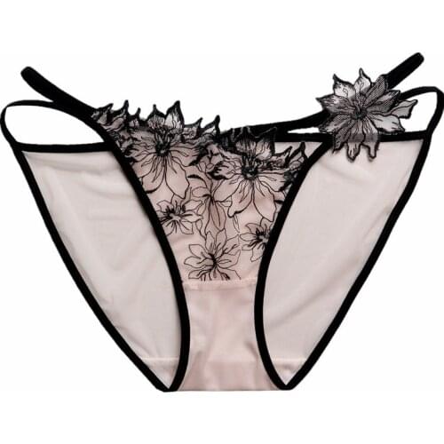 2021 Sexy Embroidery Mesh Panties Womens Underwear Transparent Sheer Lace Briefs Tangas Knickers Mesh Embroidered Panty