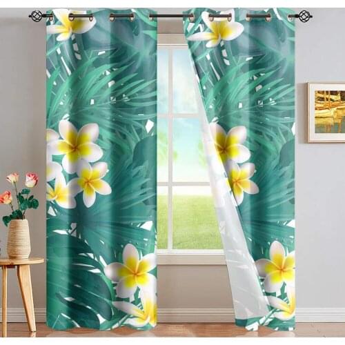 DARMIAN Hawaiian Leaves and Flower Hibiscus Printing Window Curtain Panel Heat and Full Light Blocking Easy to Install Drapes