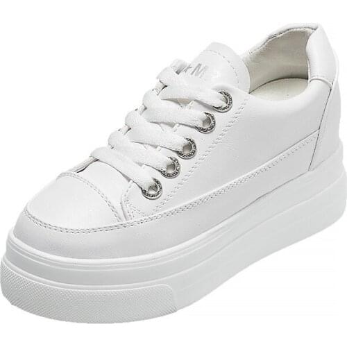 Womens Leather shoes small white shoes new style 8cm high inside sponge cake sole casual single shoes thick soles shoeej