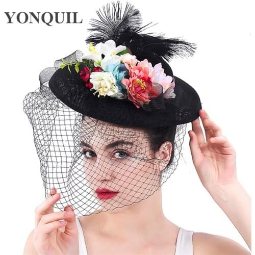 Ivory Black Chapeau Caps Bridal Hats Veil Wedding Fascinators Ladies Elegant Fashion Bow Headwear Female Kenducky Race Headpiece