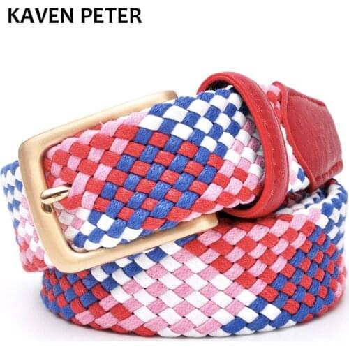 Knitted Women Belt With Gold Buckle 3.0 CM Without Holes Cotton Weave Pipe Strong Belts Braided Lover Belt 3.5 CM Men Belts