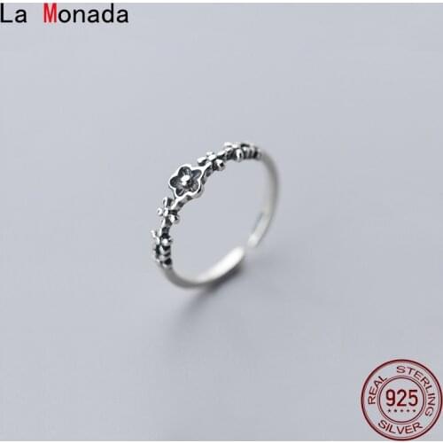 La Monada Flower Silver Ring 925 Korean Adjustable Rings For Women Silver 925 Sterling Jewelry Vintage Stylish Rings For Girls