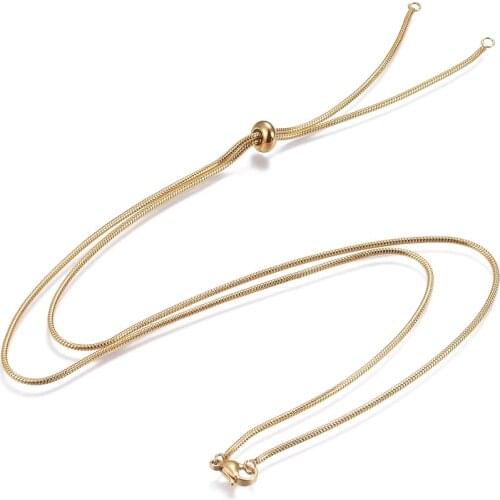 10Pcs Adjustable 304 Stainless Steel Slider Necklaces with Snake Chains and Slider Stopper Beads for DIY Necklace Jewelry Making