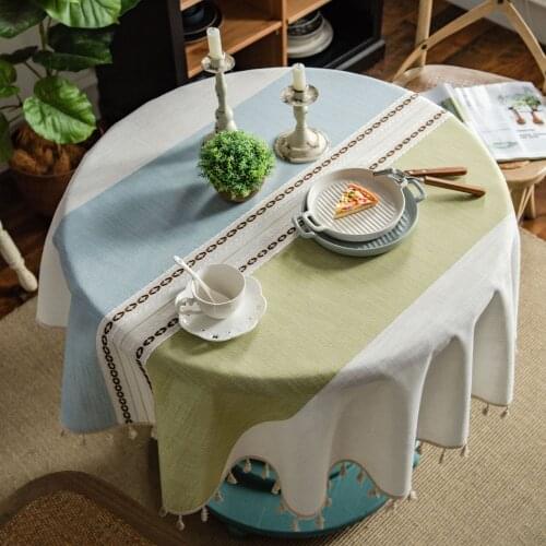150cm Round Striped Table Cloth Wedding Dining Tassel Tablecloth Home Furniture Dust Cover