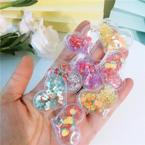 30Pcs 3*4cm Glitter heart Transparent Plastic Filling Sequin Appliques for DIY Headwear Hair Clips Bow Decor Accessory Patches